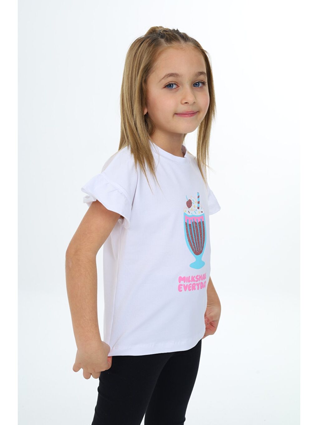 Beyaz Kız Çocuk Baskılı Tişört-2