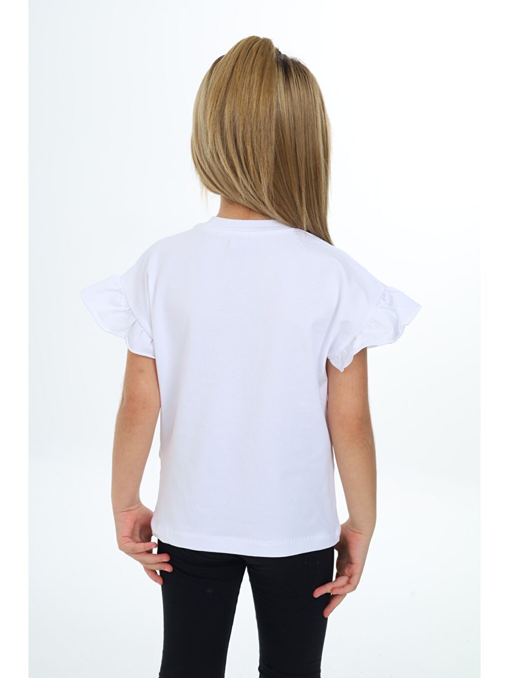 Beyaz Kız Çocuk Baskılı Tişört-3