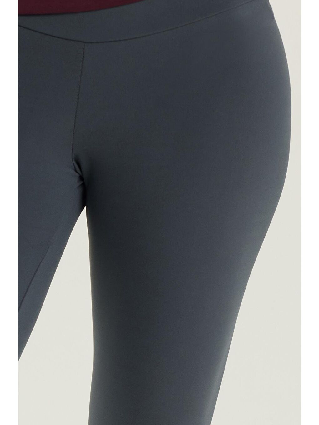 Kadın Süper Slim Beli Lastikli İnterlok Standart Boy Normal Bel Antrasit Tayt-1