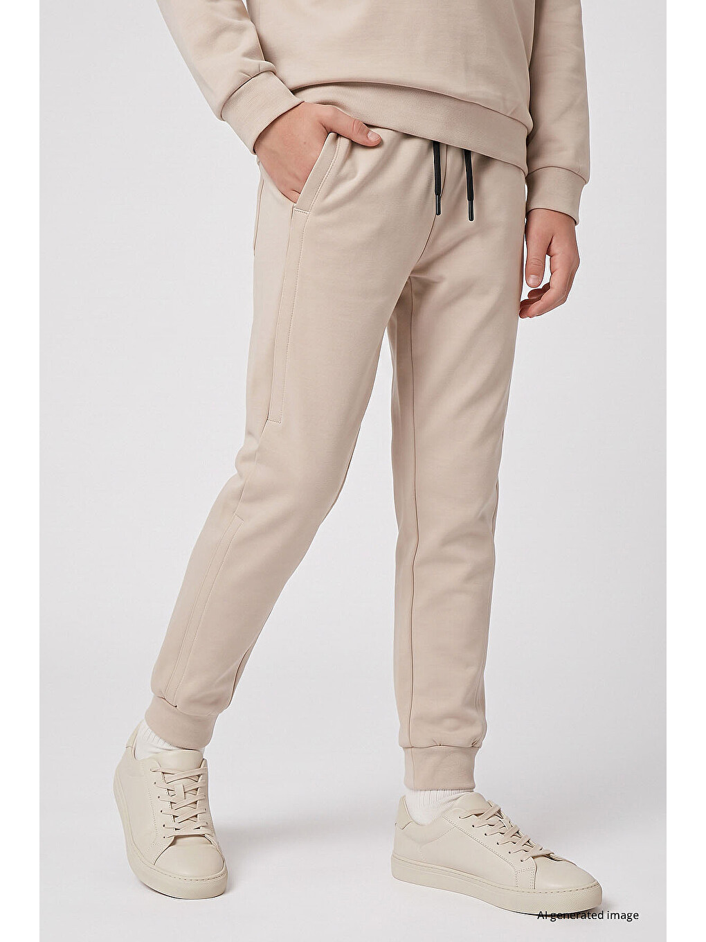 Bej Standart Fit Basic Dikiş Detaylı Erkek Çocuk Eşofman Takım - 11325-3