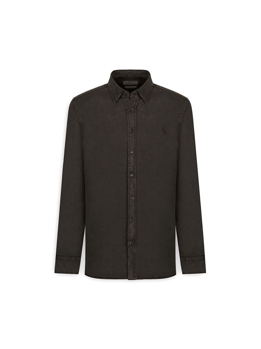 Erkek Kahverengi Slim Fit Dar Kesim Gizli Düğme Yaka Pamuklu Gömlek