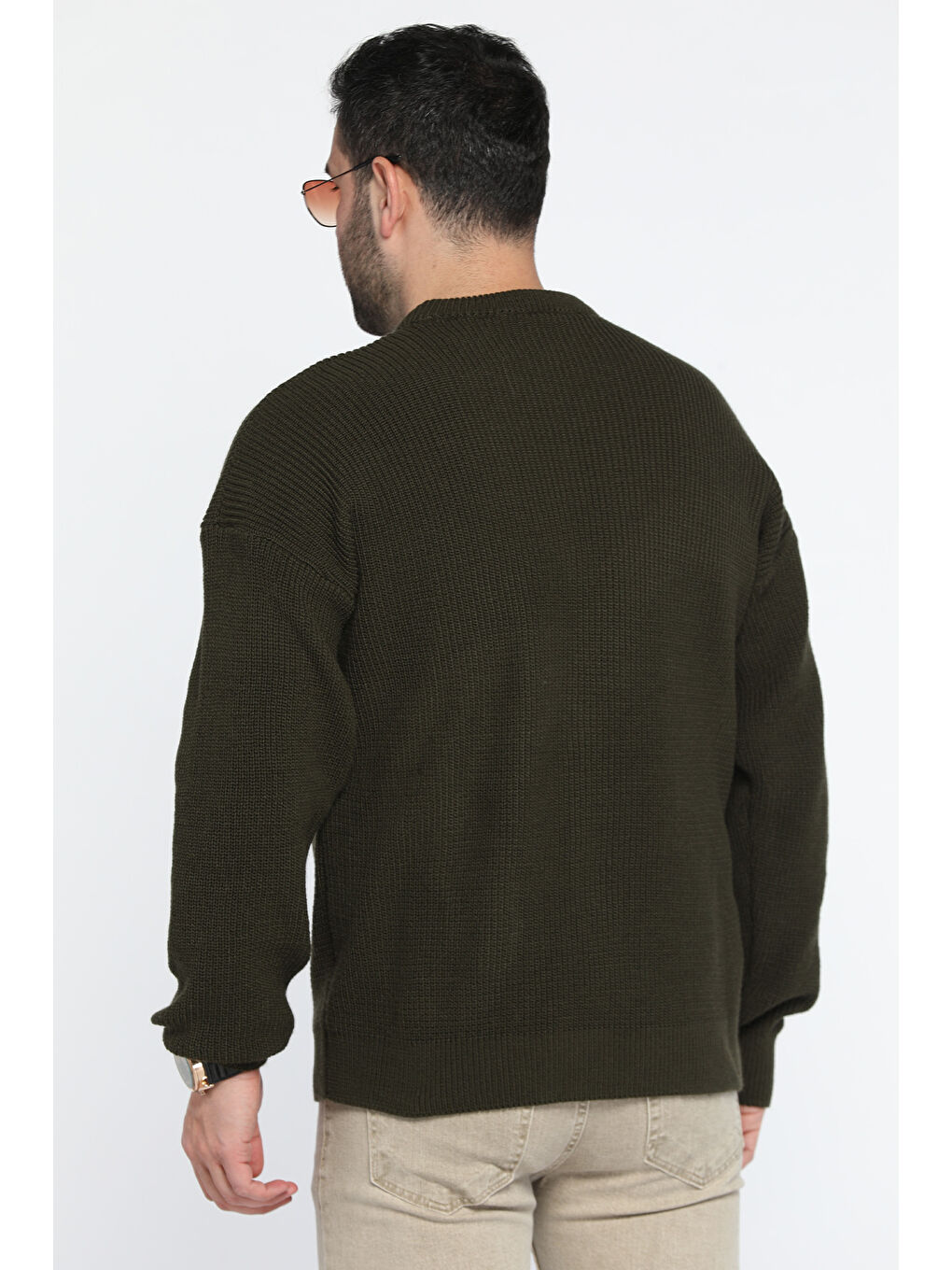 Haki Erkek Bisiklet Yaka Örme Triko Kazak-2