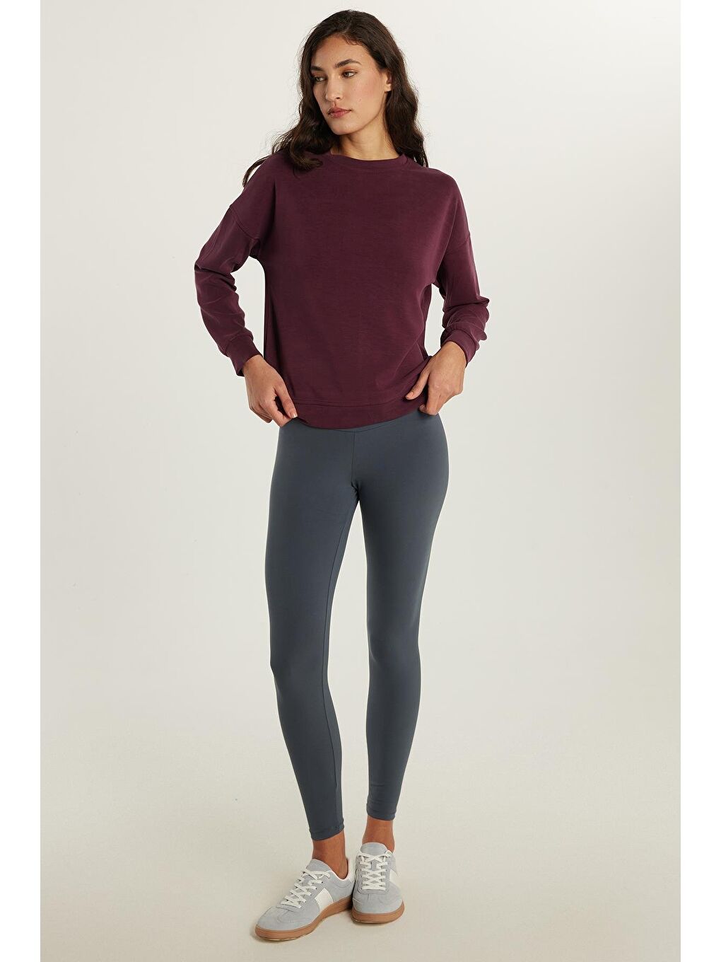 Kadın Süper Slim Beli Lastikli İnterlok Standart Boy Normal Bel Antrasit Tayt-2