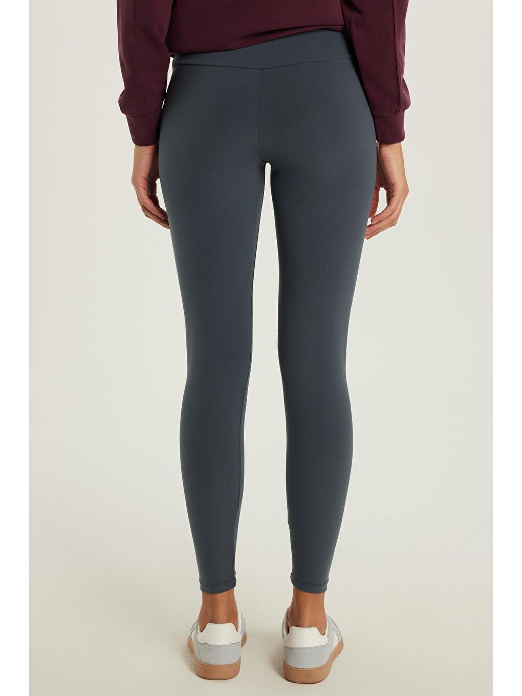 Kadın Süper Slim Beli Lastikli İnterlok Standart Boy Normal Bel Antrasit Tayt-4