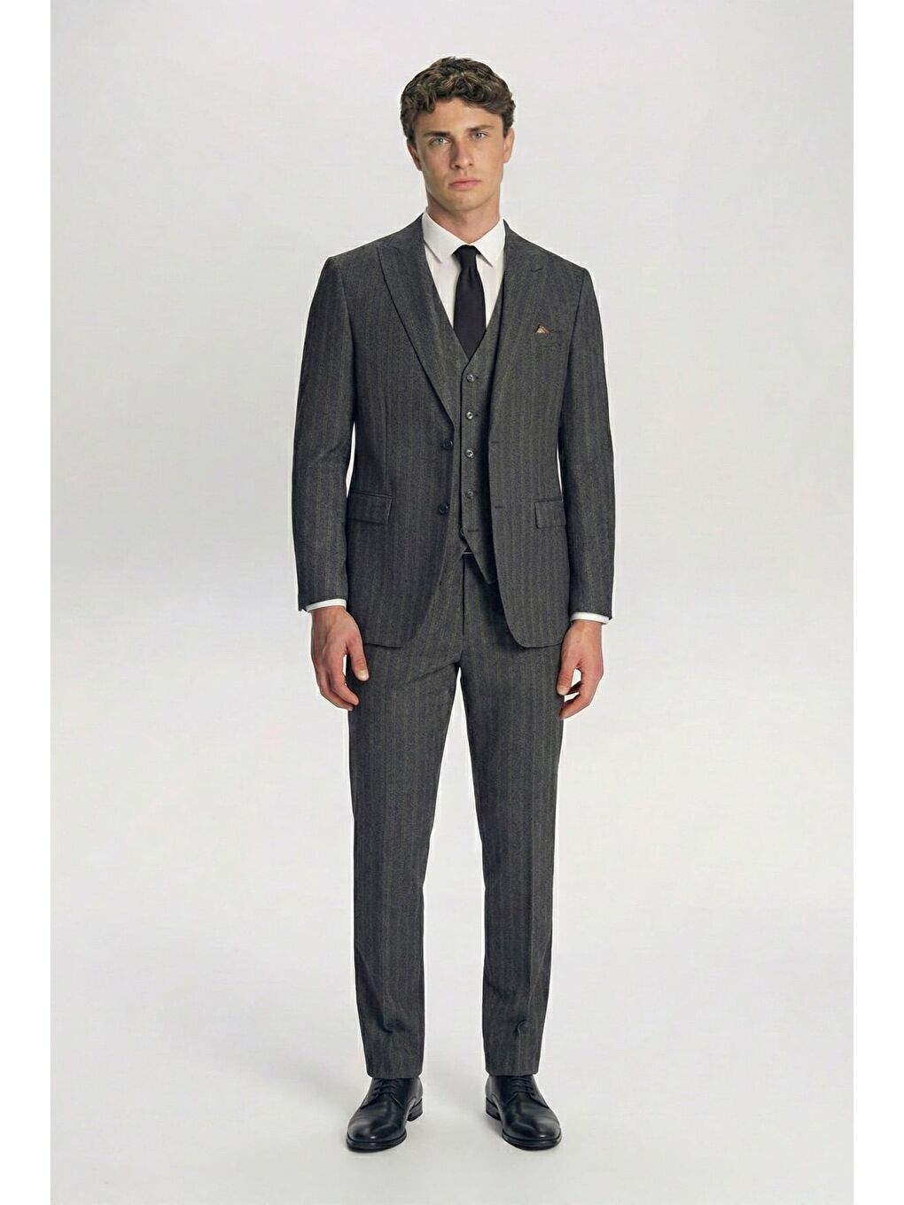 Giotelli Koyu Lacivert Yelekli Çizgili Mono Yaka Roma Kalıp 8 Drop Tam Astarlı Erkek Takım Elbise Rm-2