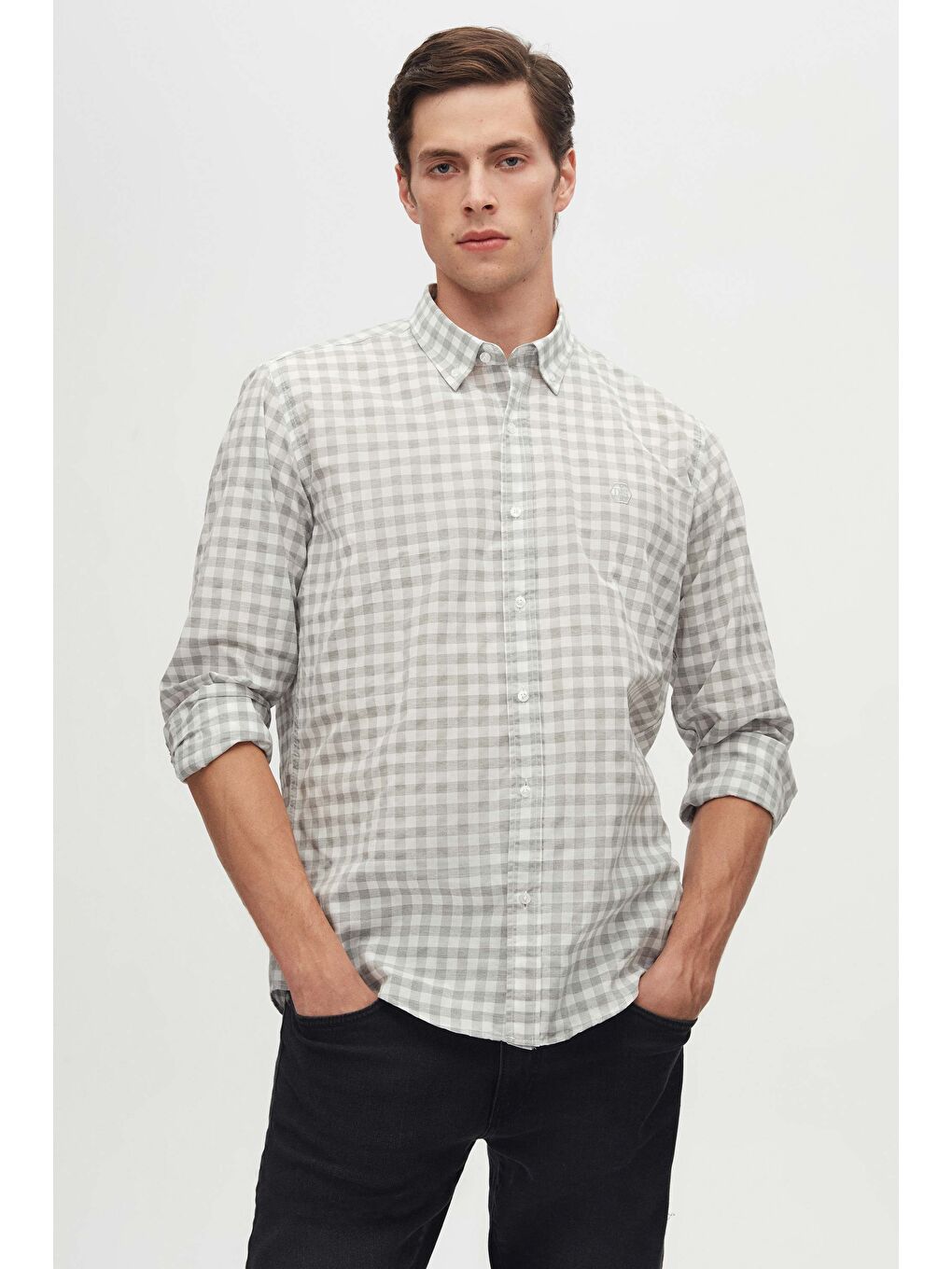 Slim Fit Gri Kareli Ekoseli Gömlek