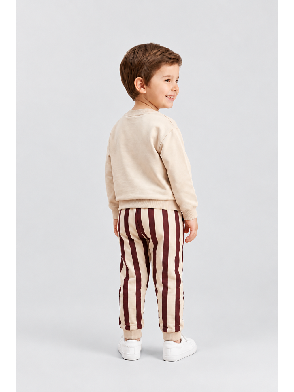 Bordo Erkek Çocuk Great New Day Baskılı Sweatshirt Ve Çizgili Eşofman Altı 2’li Takım Ak124-4
