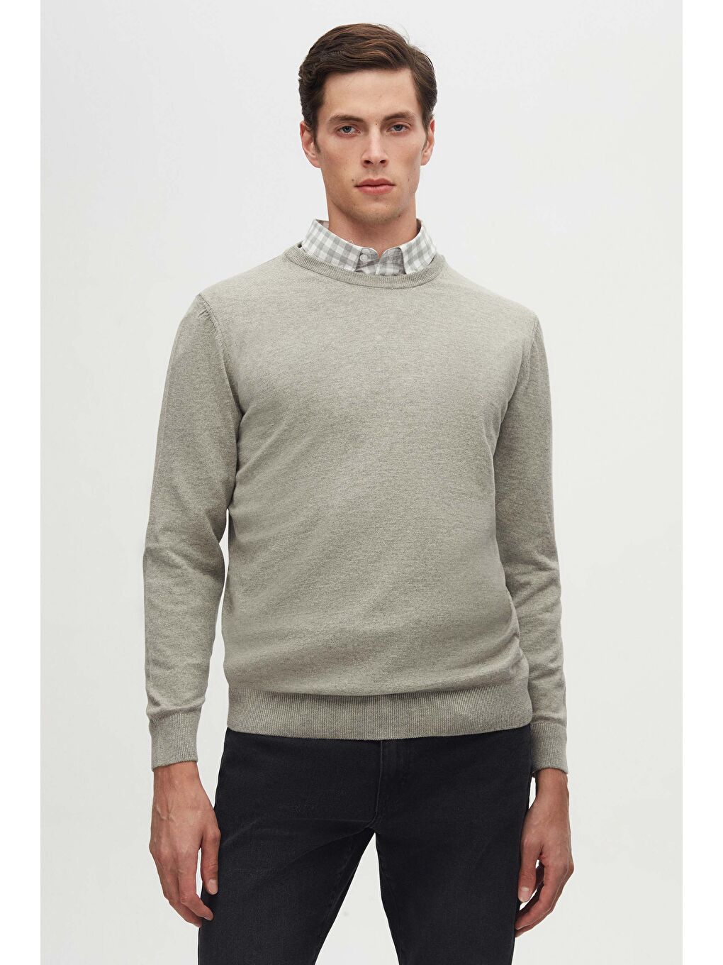 Slim Fit Gri Kareli Ekoseli Gömlek-1