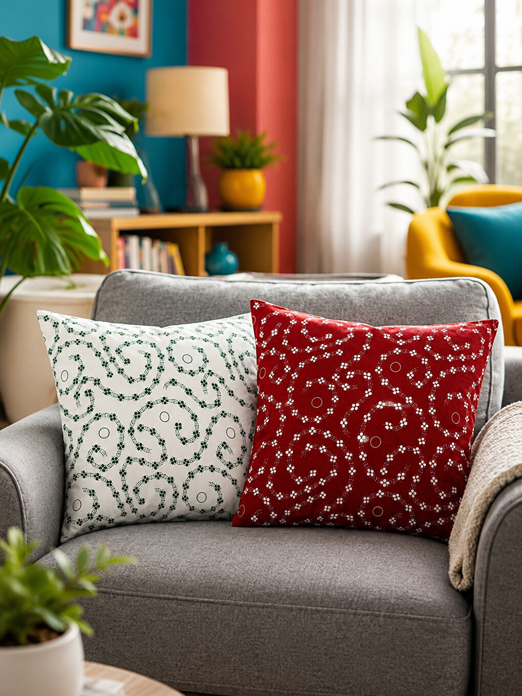 Turuncu 4'lü Dekoratif Kırlent Kılıfı Seti 43x43 Cm Çizgili Ve Desenli Modern Salon Koltuk Kırlent Kılıfı-1