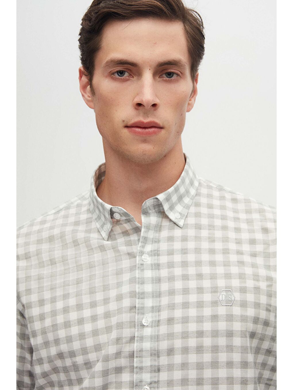 Slim Fit Gri Kareli Ekoseli Gömlek-2