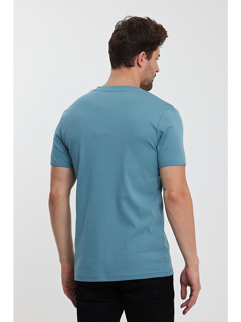 Mavi Riabana Önü Düğmeli Bisiklet Yaka Tişört-4