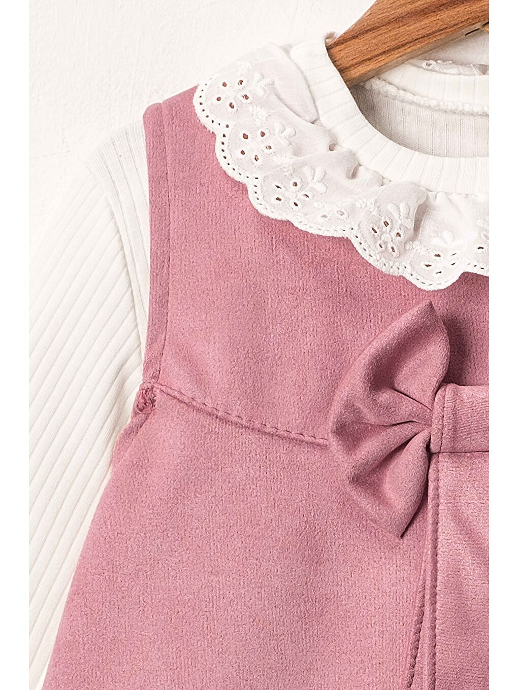 Pembe Kız Çocuk Fiyonk Detaylı İkili Süet Elbise ELB.1001-3