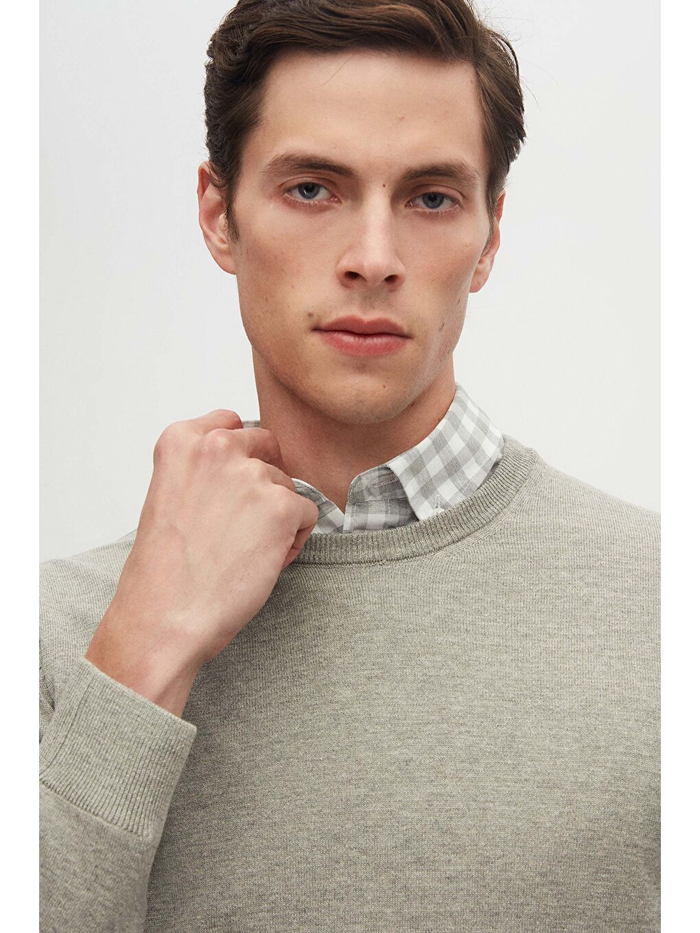 Slim Fit Gri Kareli Ekoseli Gömlek-3