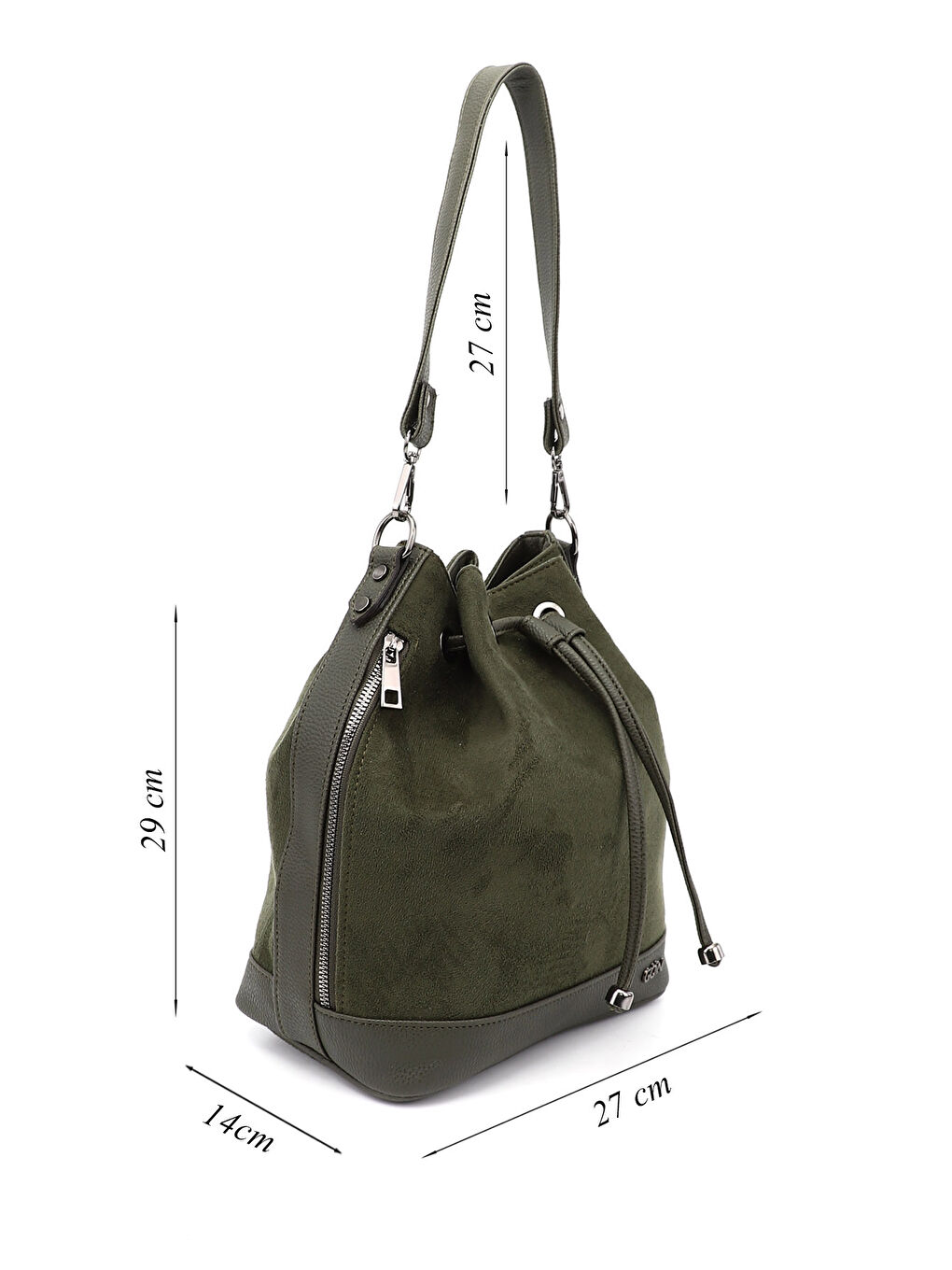 Haki Kadın KOYU HAKİ Büzgülü Omuz ve Sırt Çantası-1