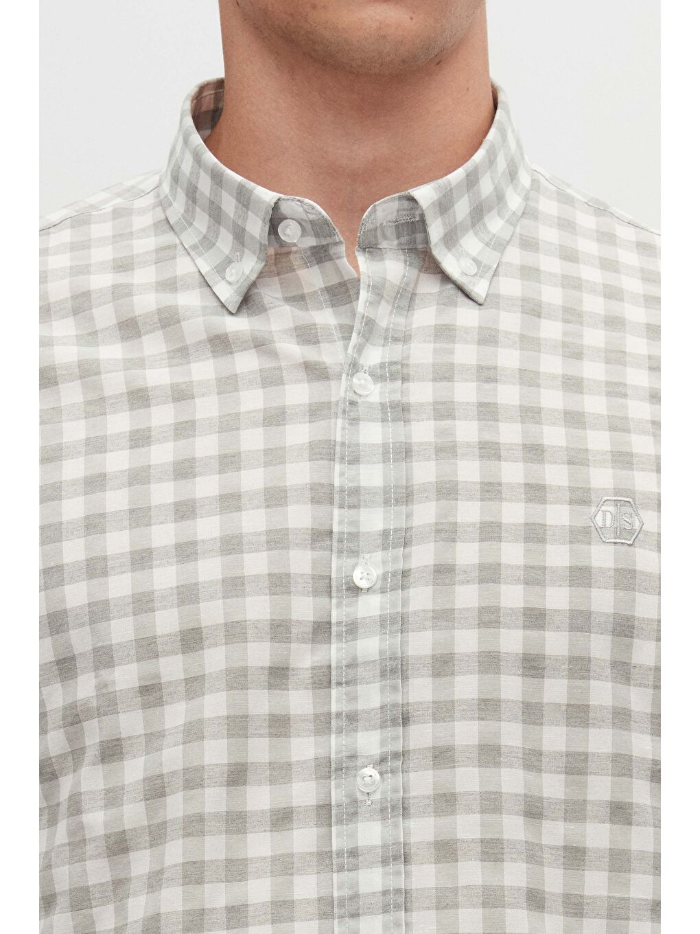 Slim Fit Gri Kareli Ekoseli Gömlek-5