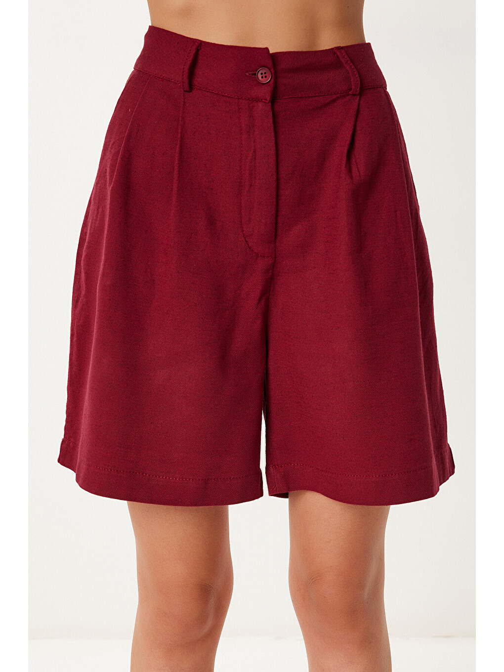 Bordo Keten Bluz Şort Takım BORDO LMX0098-4