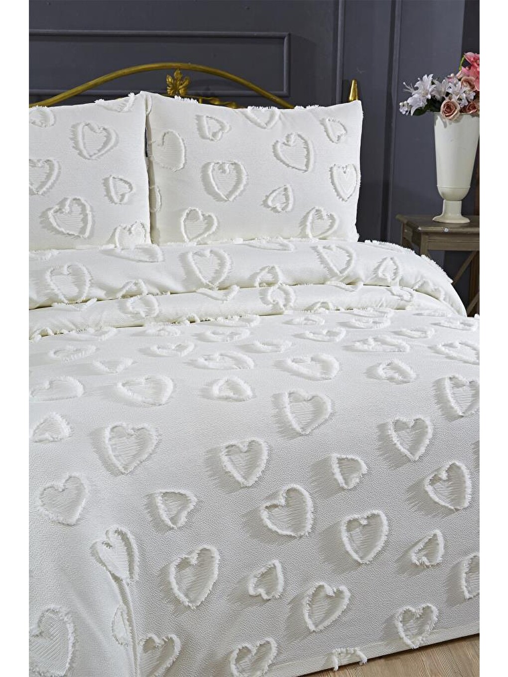 Ekru Pure Love 3 Parça Çift Kişilik Pike Takımı Krem-7