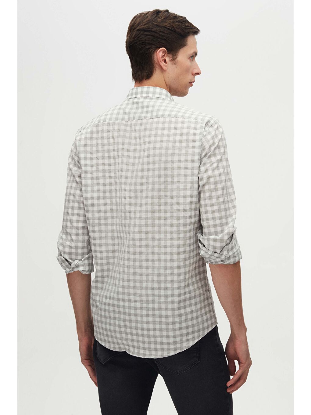 Slim Fit Gri Kareli Ekoseli Gömlek-6