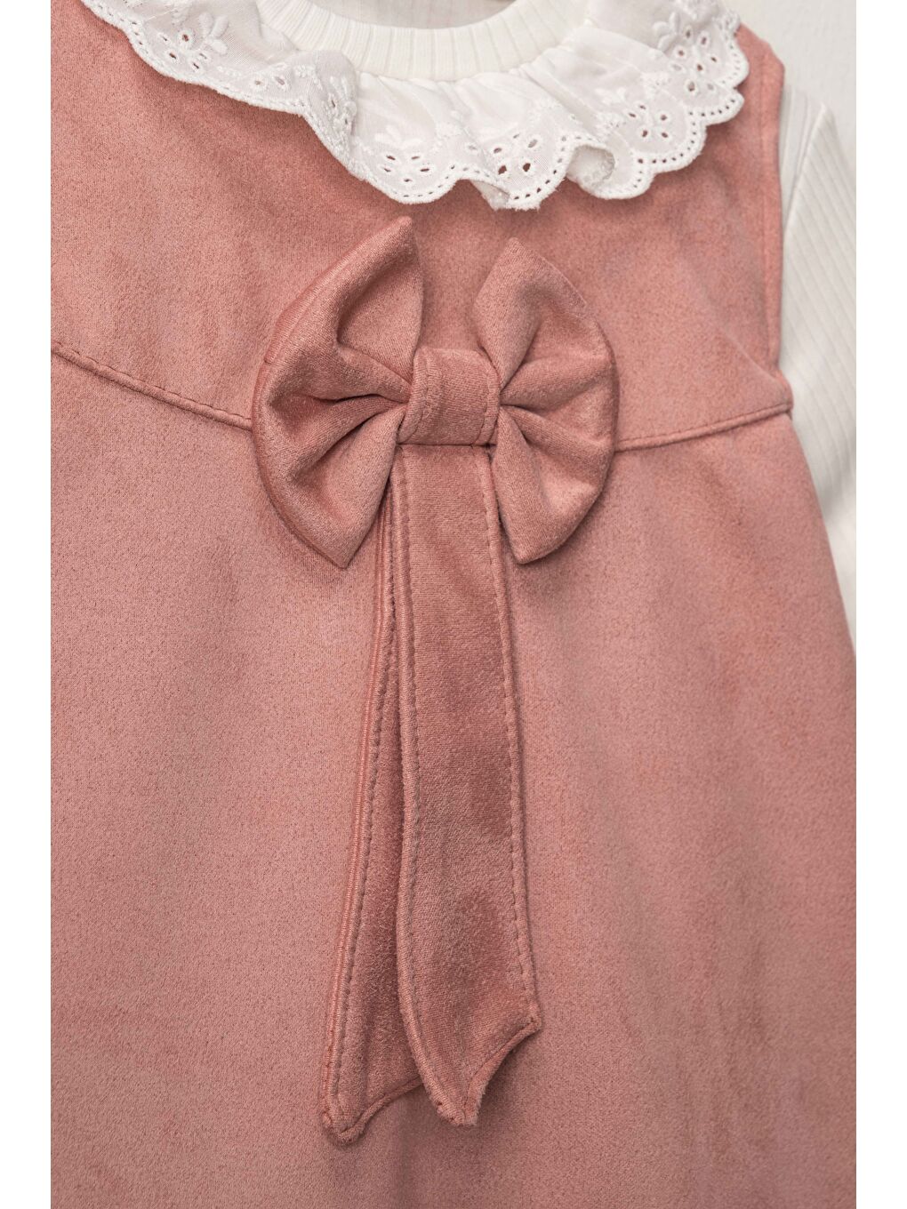 Pembe Kız Çocuk Fiyonk Detaylı İkili Süet Elbise ELB.1001-5