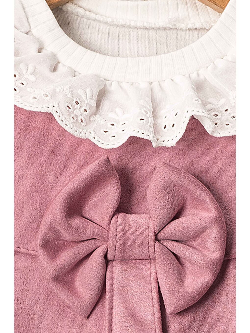 Pembe Kız Çocuk Fiyonk Detaylı İkili Süet Elbise ELB.1001-6