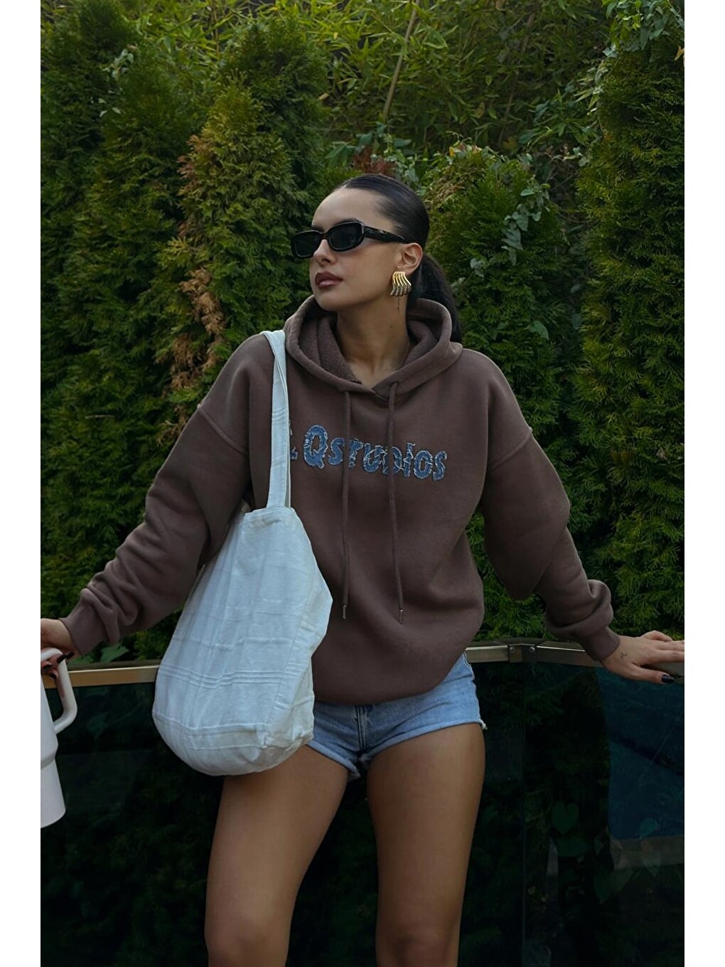 Kahverengi Studios Jean Nakışlı Kapüşonlu Sweatshirt-1
