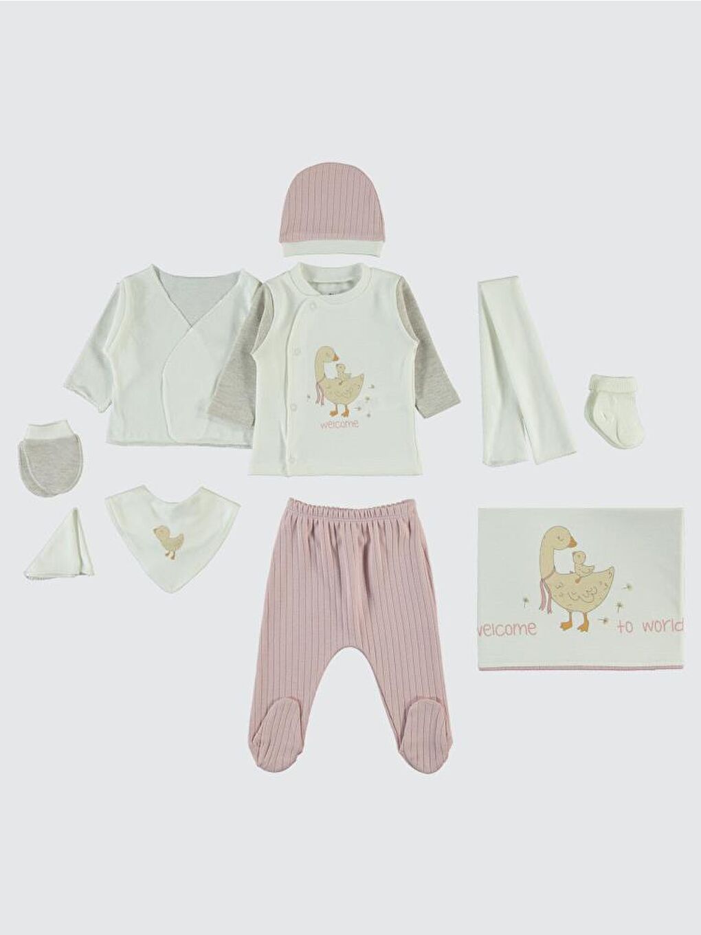 Pembe Baby Ördek Nakışlı Zıbın Setleri - Pudra0-1 Ay