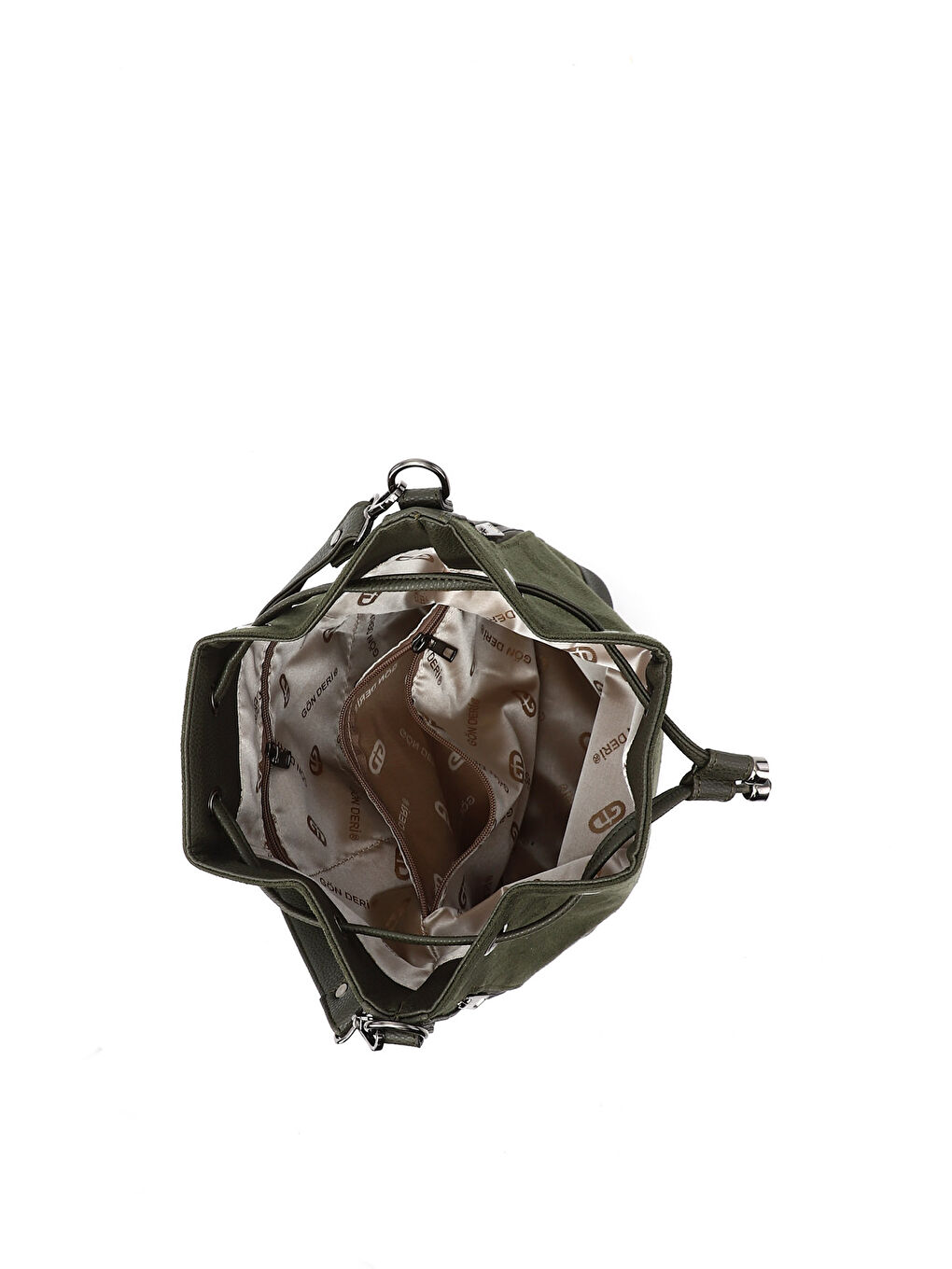 Haki Kadın KOYU HAKİ Büzgülü Omuz ve Sırt Çantası-4