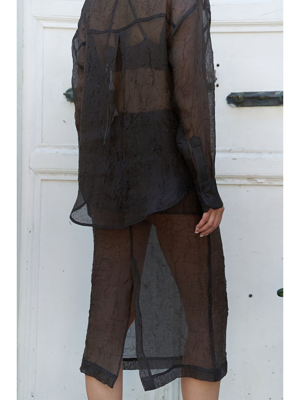 Kahverengi Sorcha Kahve Transparan Gömlek Etek Takım-6