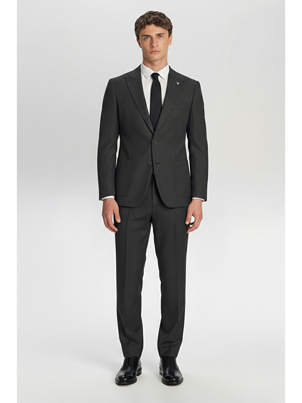 Erkek Antrasit Slim Fit Sivri Yaka Diyagonal Desenli 6 Drop Tam Astarlı Takım Elbise-3