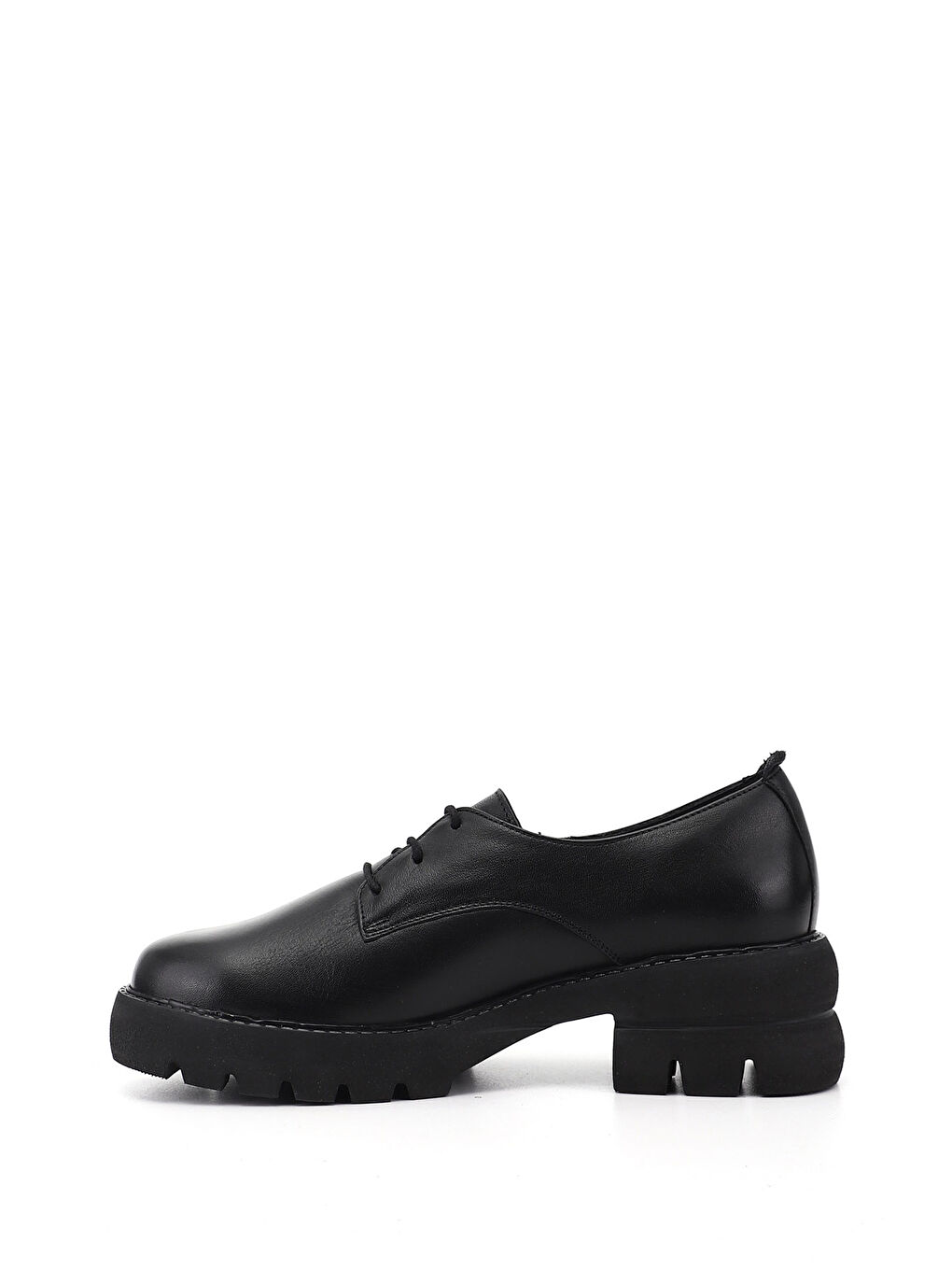 Siyah Kadın SİYAH Bağcıklı Kalın Topuklu Hakiki Deri Ayakkabı-2