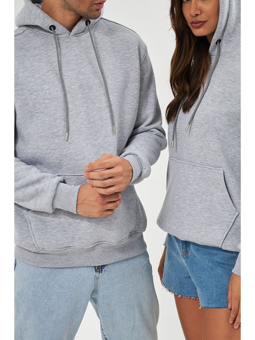 Gri Unisex Oversize Kanguru Cepli Sweatshirt-1