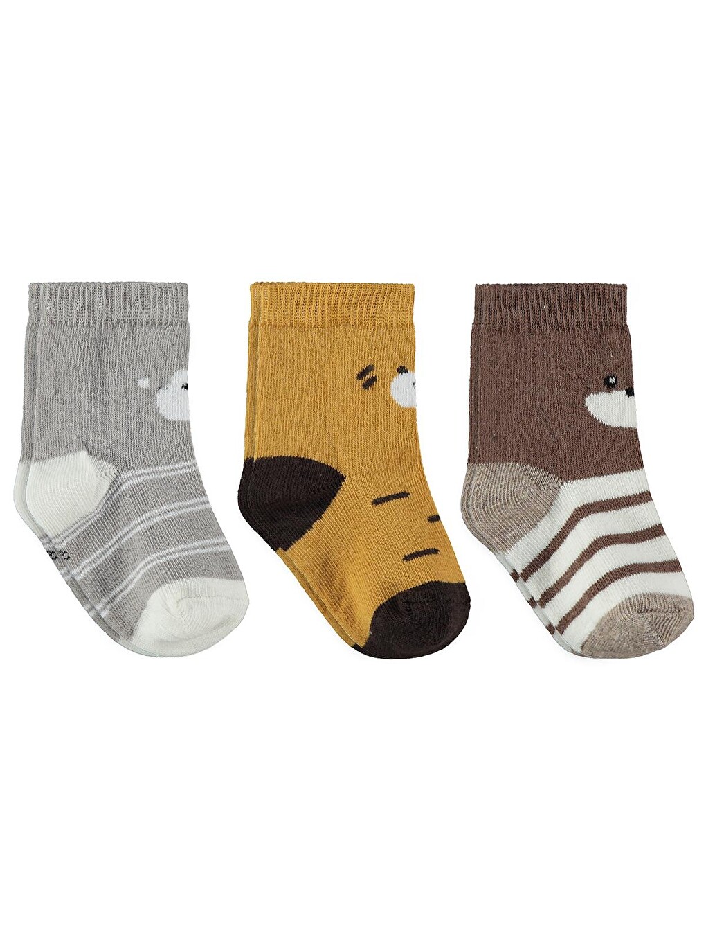 Beyaz Baby Face Animal 3'lü 6- Bebek Erkek Çorap Set - Standart-5