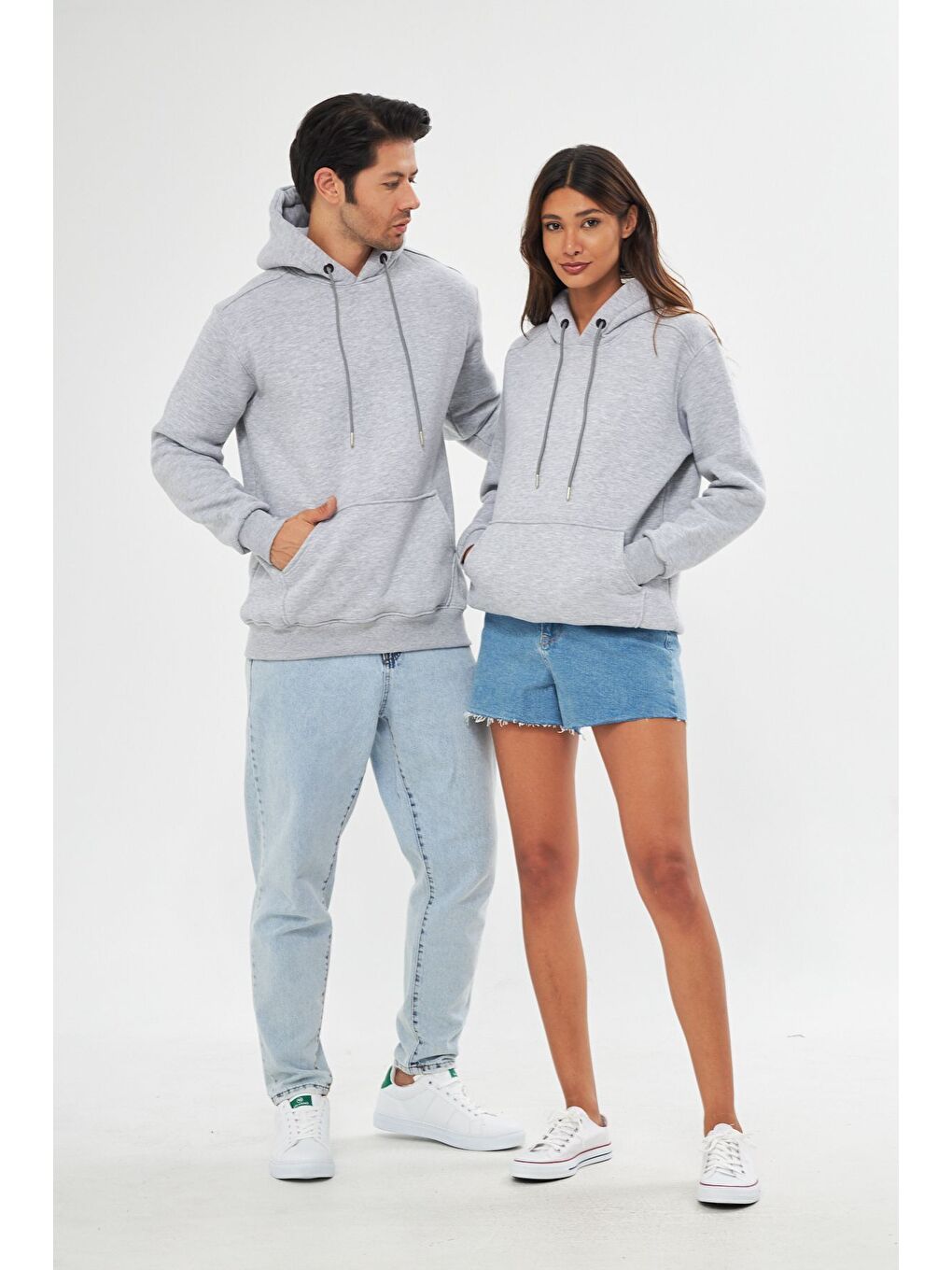 Gri Unisex Oversize Kanguru Cepli Sweatshirt-2