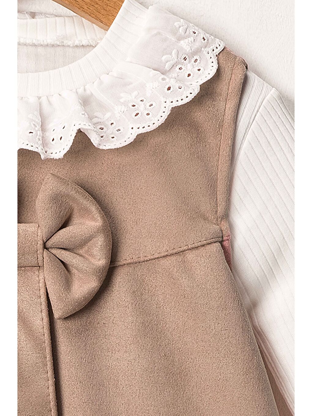 Kahverengi Kız Çocuk Fiyonk Detaylı İkili Süet Elbise ELB.1001-4