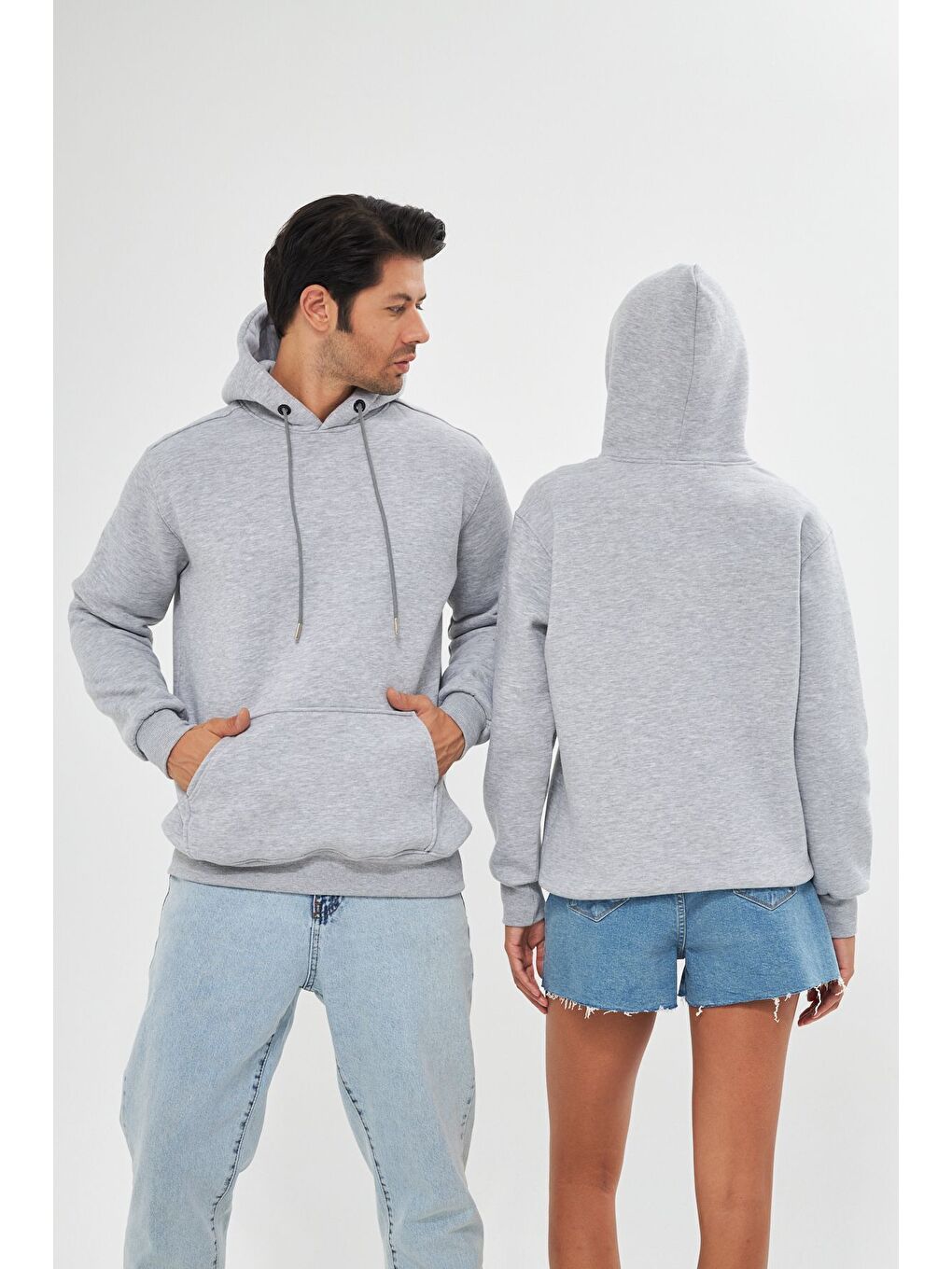 Gri Unisex Oversize Kanguru Cepli Sweatshirt-3
