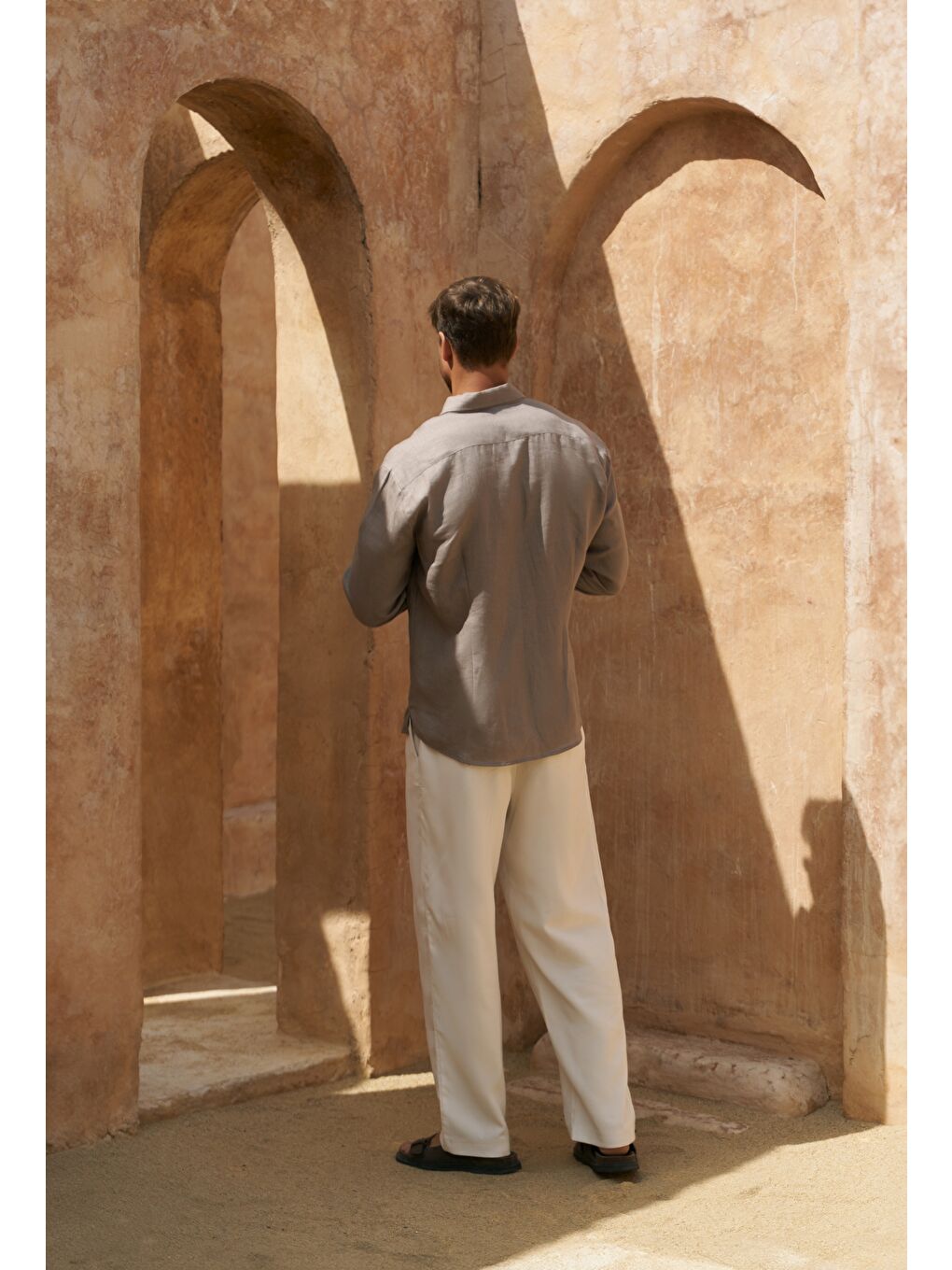 Gri Ottavia Füme Keten Oversize Erkek Gömlek-4