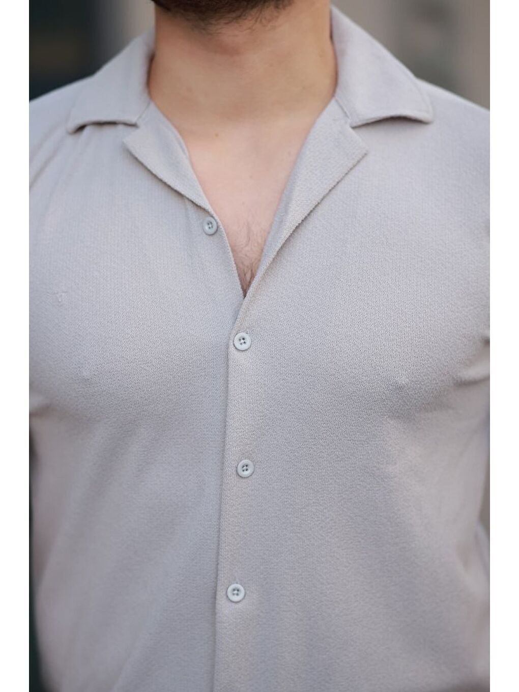 Antrasit Erkek Kısa Kollu örme Kumaş Pamuklu Gömlek-2