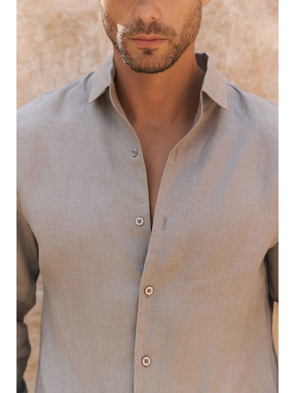 Gri Ottavia Füme Keten Oversize Erkek Gömlek-6