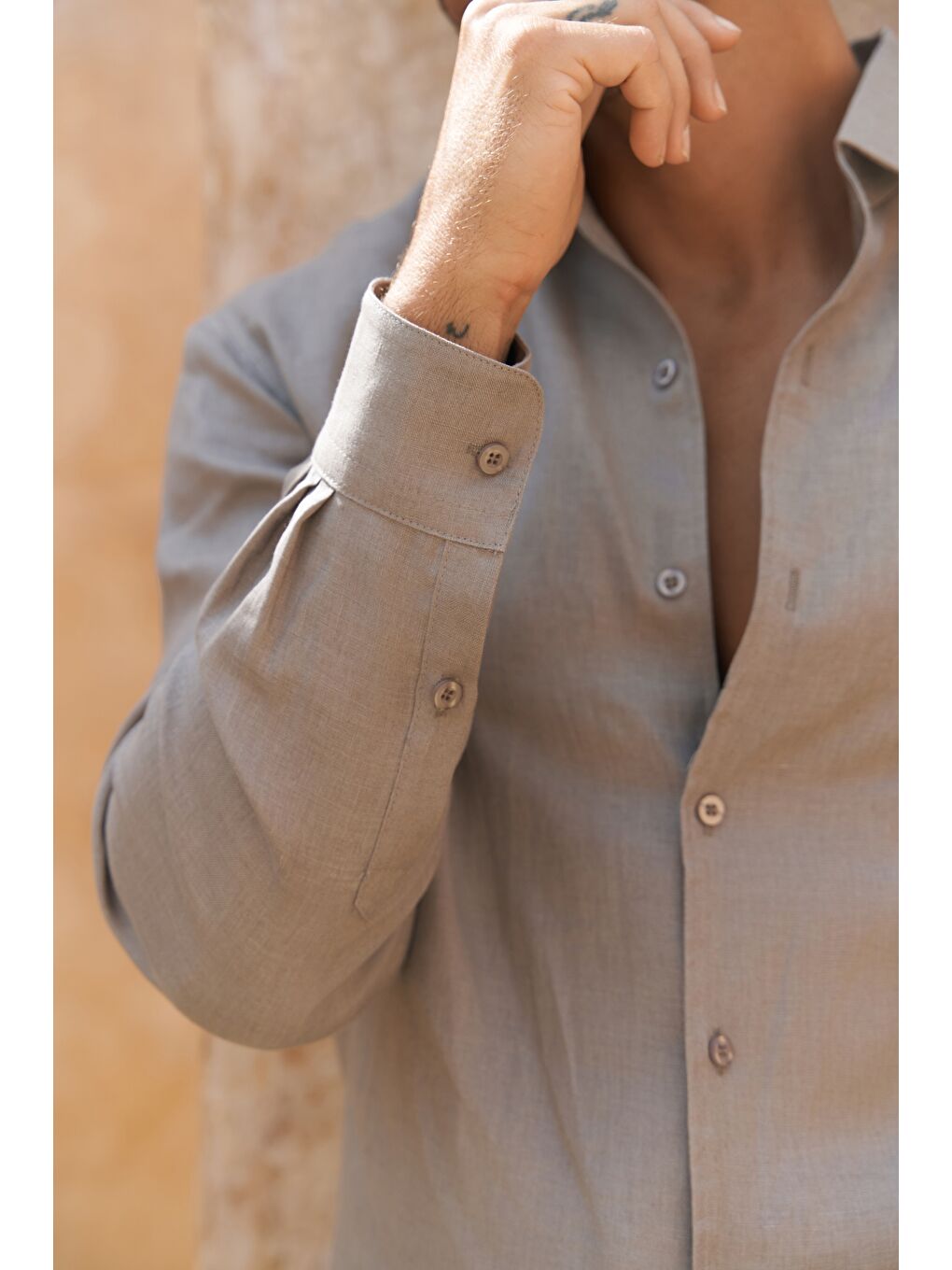 Gri Ottavia Füme Keten Oversize Erkek Gömlek-7