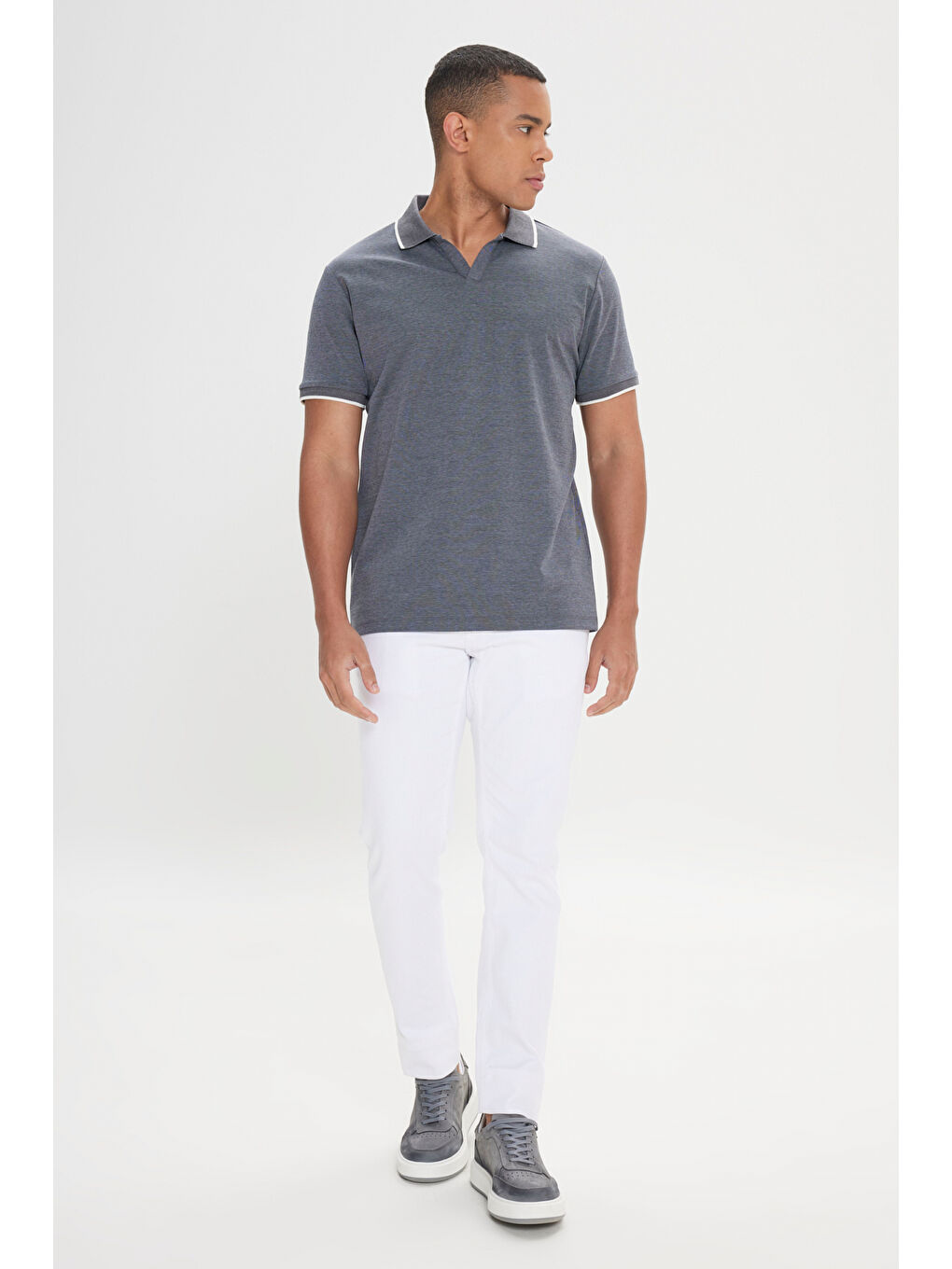 Erkek Antrasit Slim Fit Dar Kesim Pamuklu Polo Yaka Tişört-1