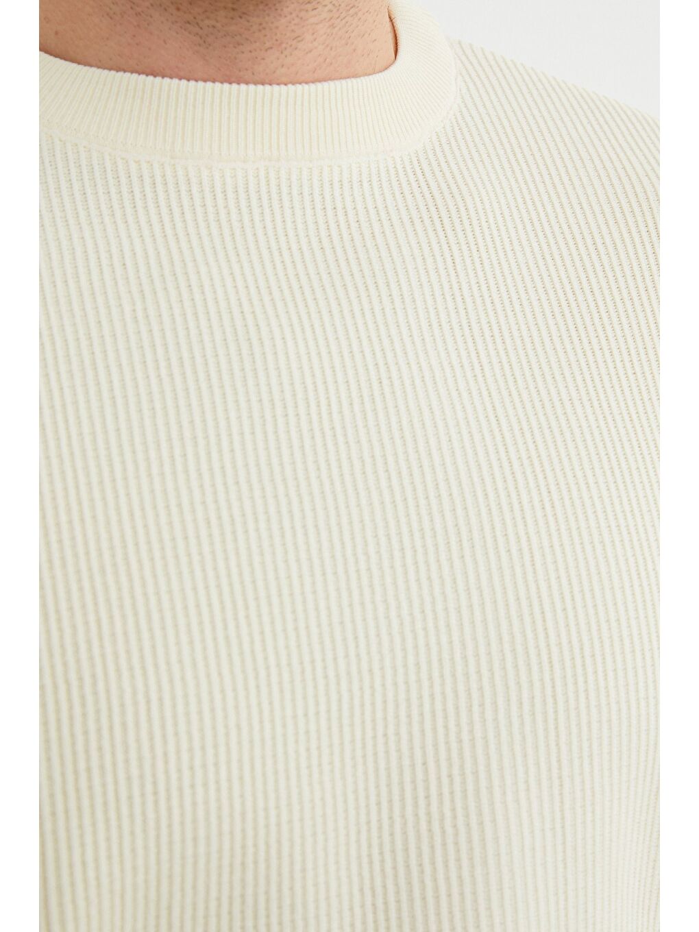 Ekru Basic Bisiklet Yaka Triko Kazak-4