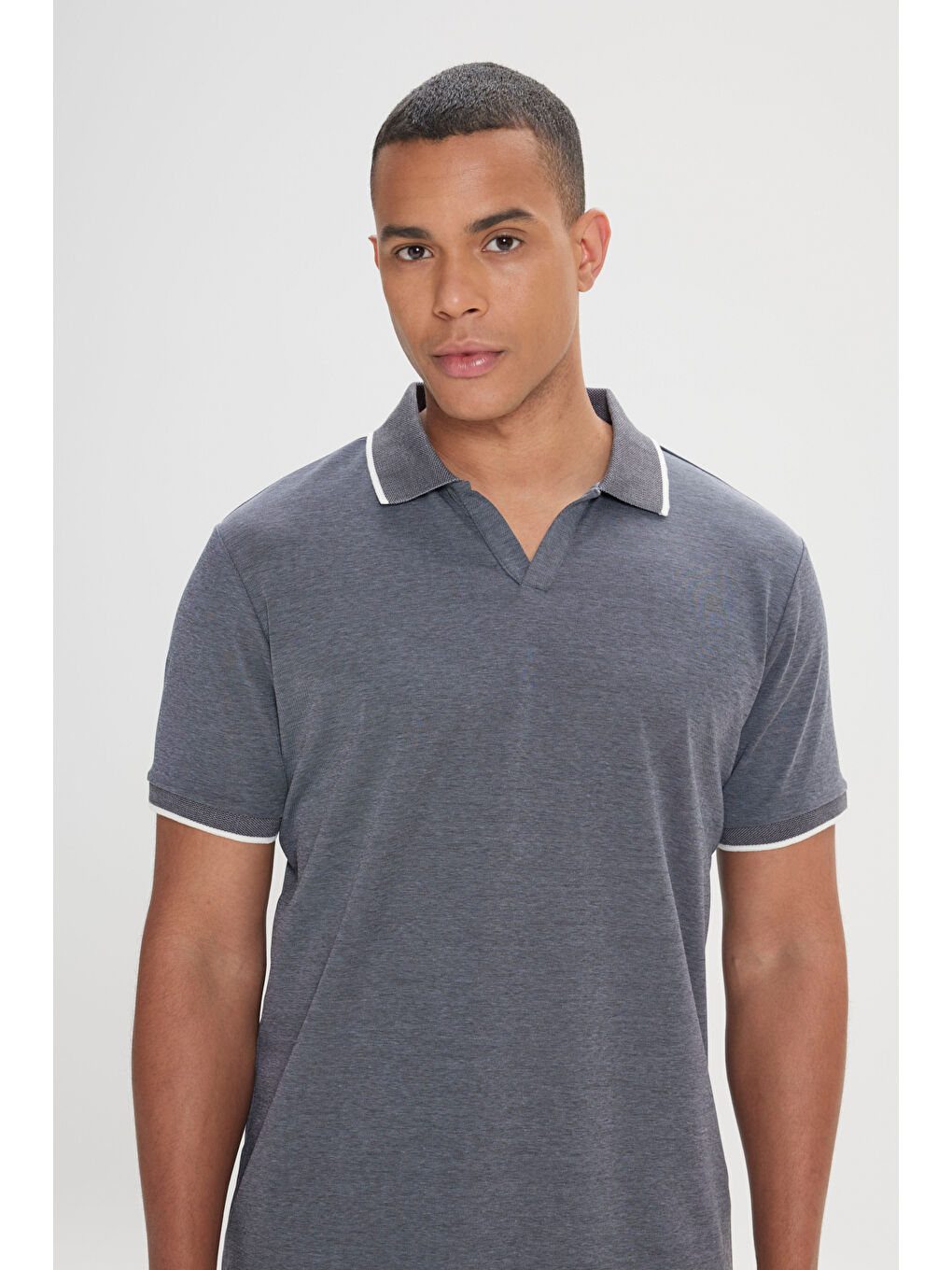 Erkek Antrasit Slim Fit Dar Kesim Pamuklu Polo Yaka Tişört-3