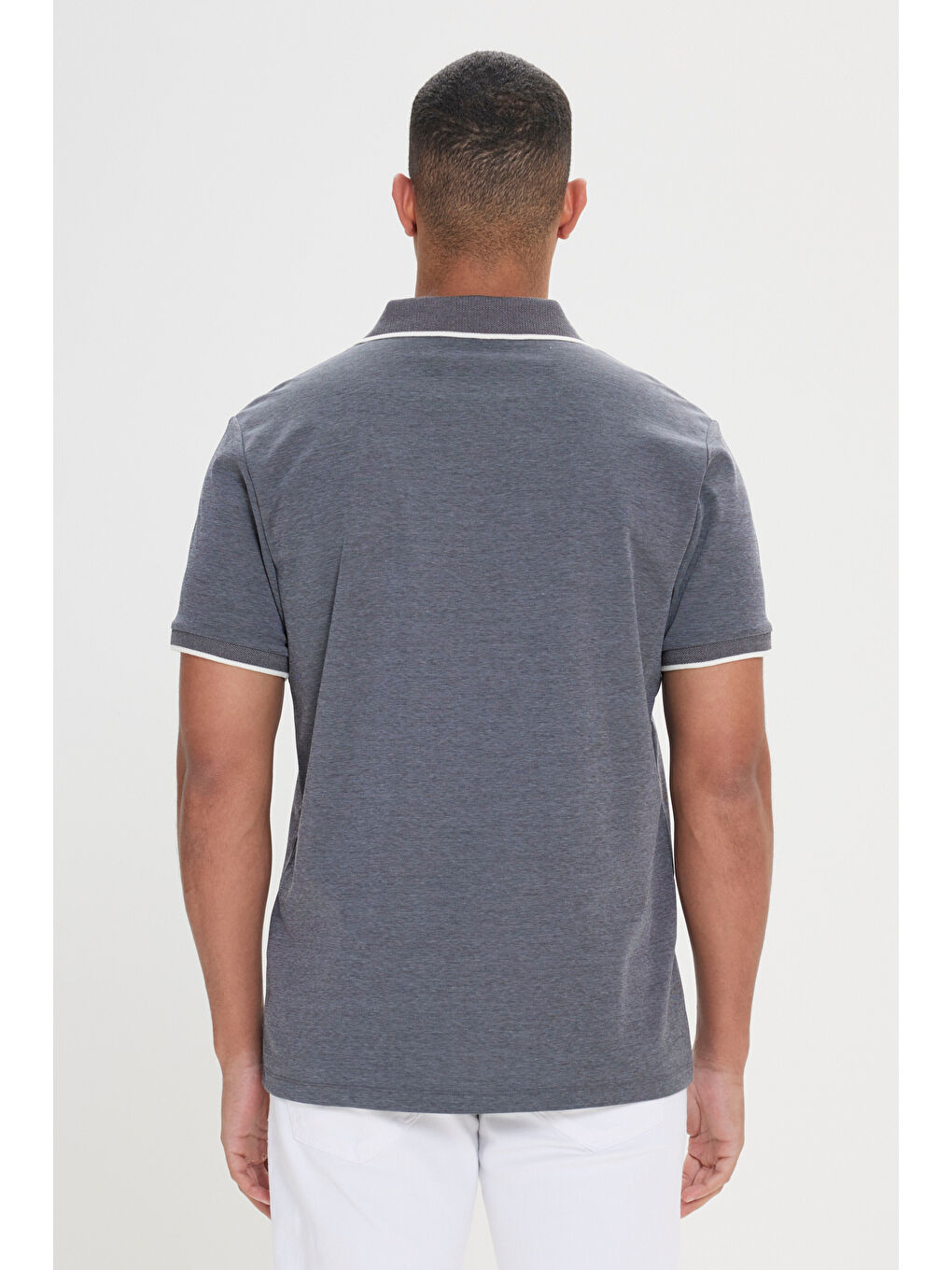 Erkek Antrasit Slim Fit Dar Kesim Pamuklu Polo Yaka Tişört-4
