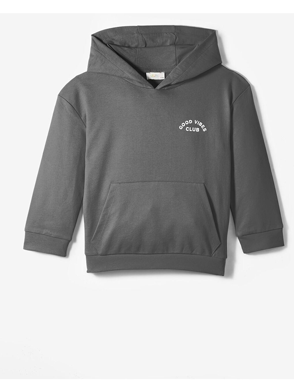 June Antrasit Çocuk Kapüşonlu Kabartma Baskılı Pamuk Sweatshirt