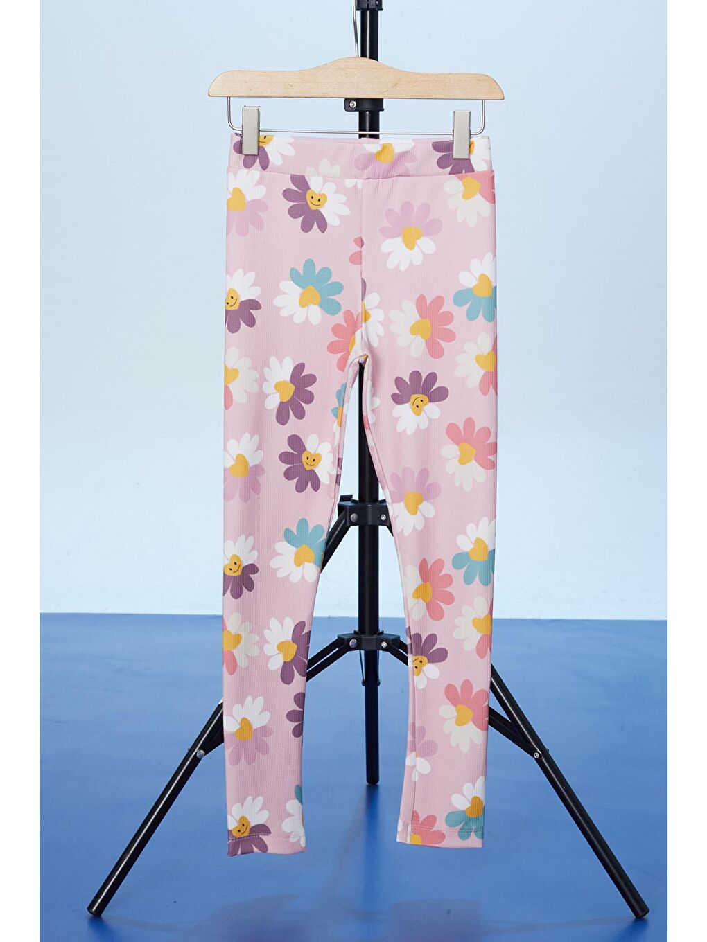 Lila Pembe Renkli Çiçek Baskılı Fitilli Kız Çocuk Tayt 18299