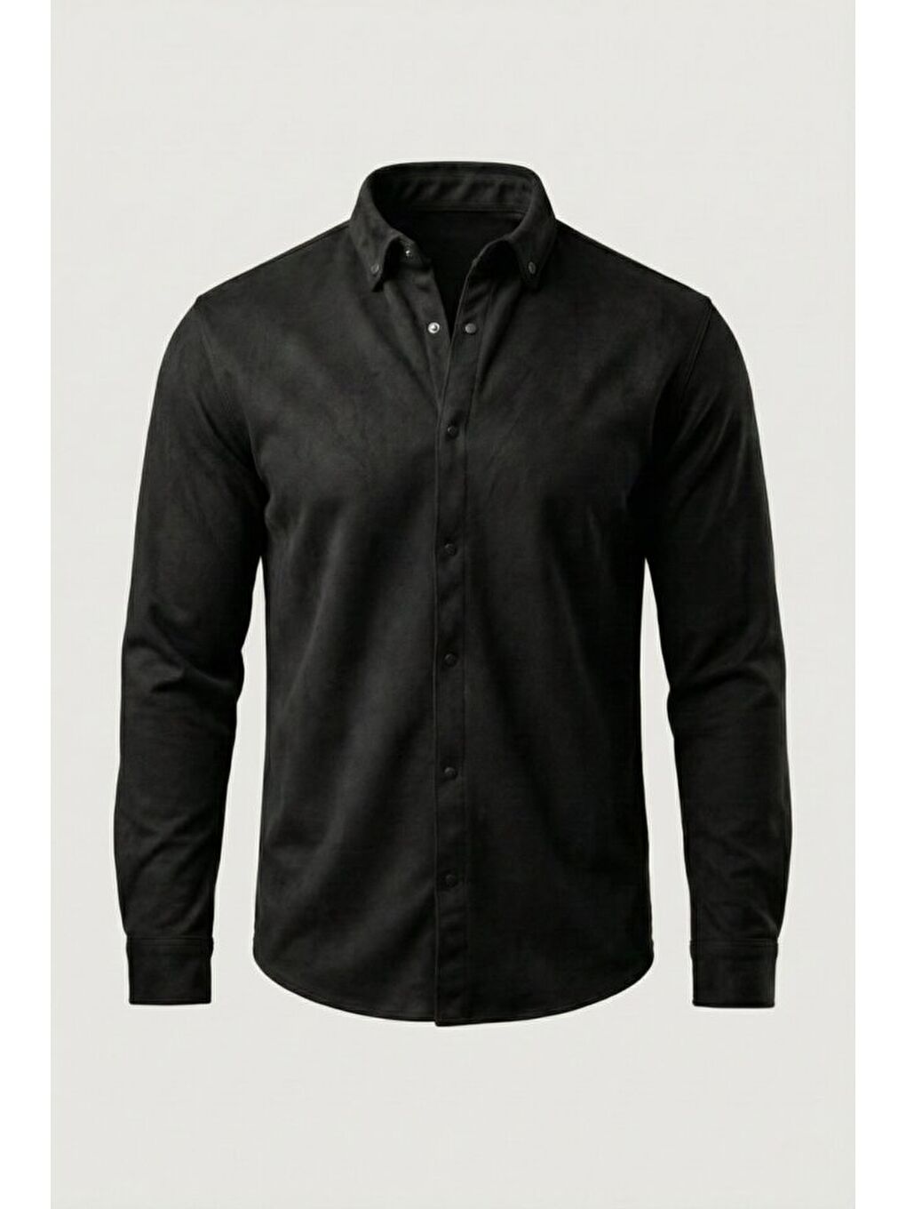Siyah Erkek Uzun Kollu Süet Gömlek-1