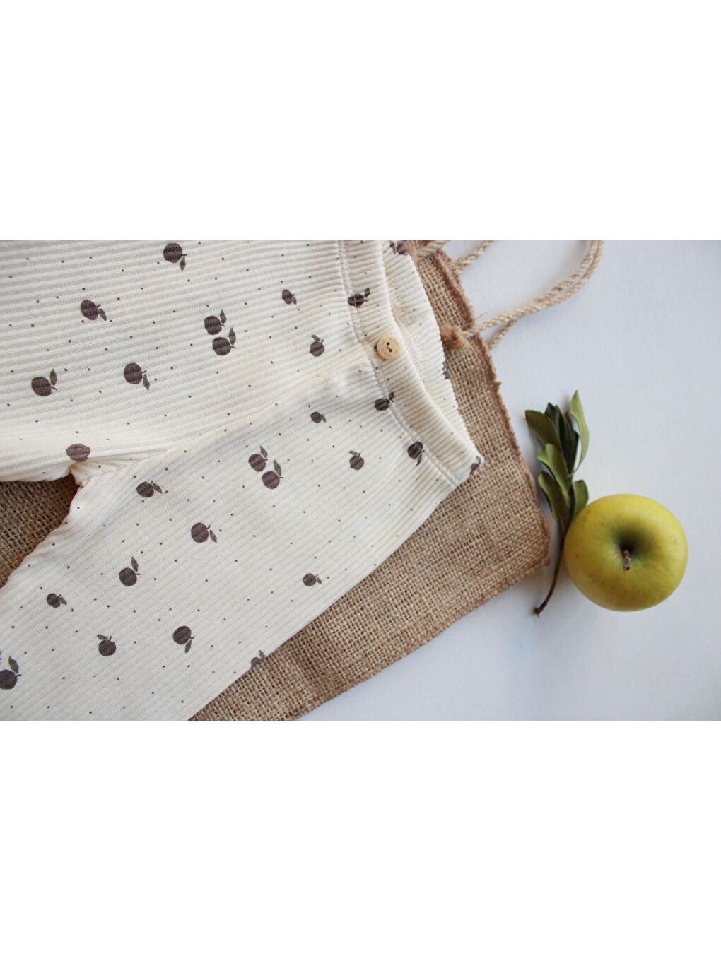 Ekru Elma Nakışlı Mona Serisi Uzun Kollu Body Tayt Set-9