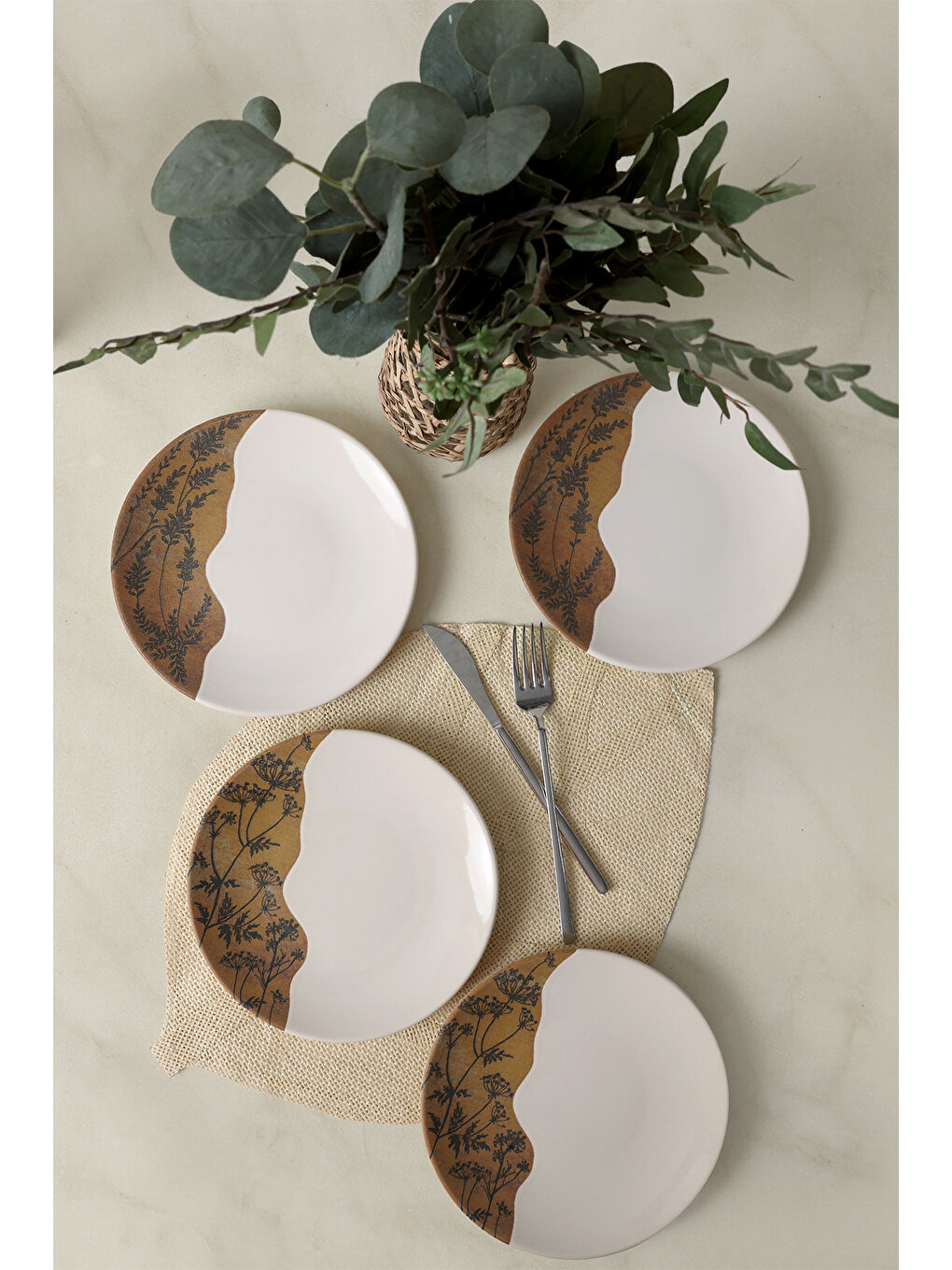 Karışık Terra Leaf Ege Pasta Tabağı 20 Cm 4 Adet