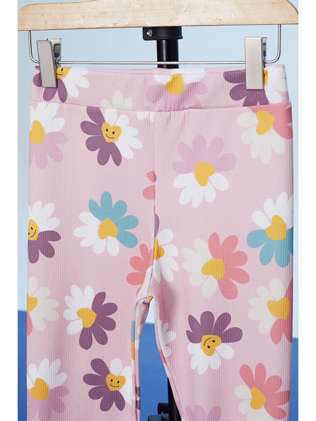 Lila Pembe Renkli Çiçek Baskılı Fitilli Kız Çocuk Tayt 18299-1