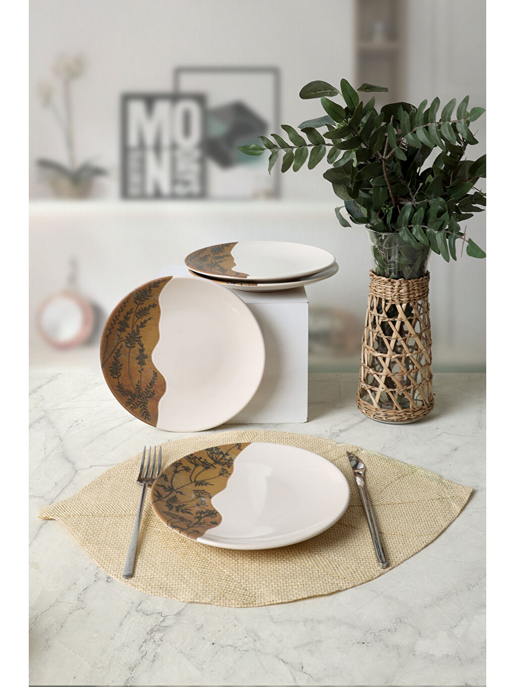 Karışık Terra Leaf Ege Pasta Tabağı 20 Cm 4 Adet-2